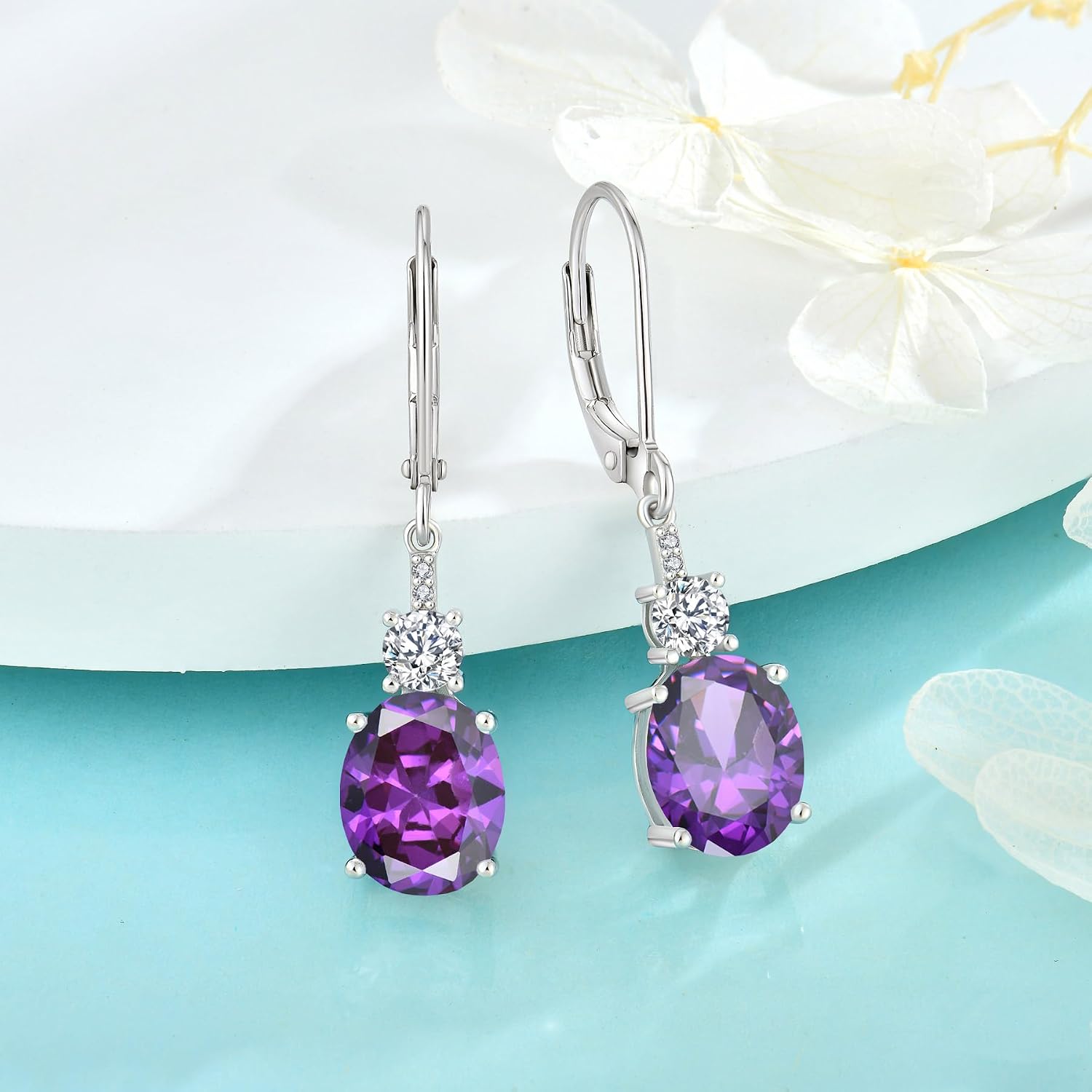Oval Dangle Drop Earrings for Women 925 Sterling Silver Leverback Earrings Birthstone Jewelry Gifts for Her