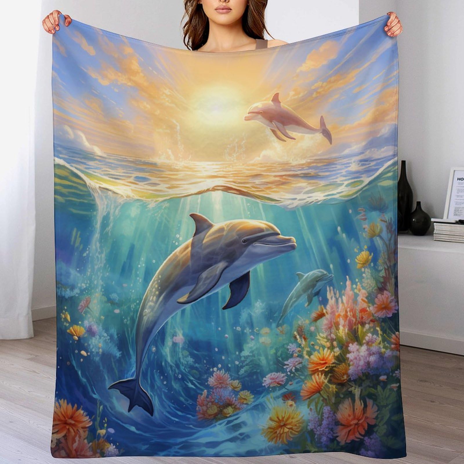 Couverture dauphins en flannel 140x180cm plaid jeté de canapé lit