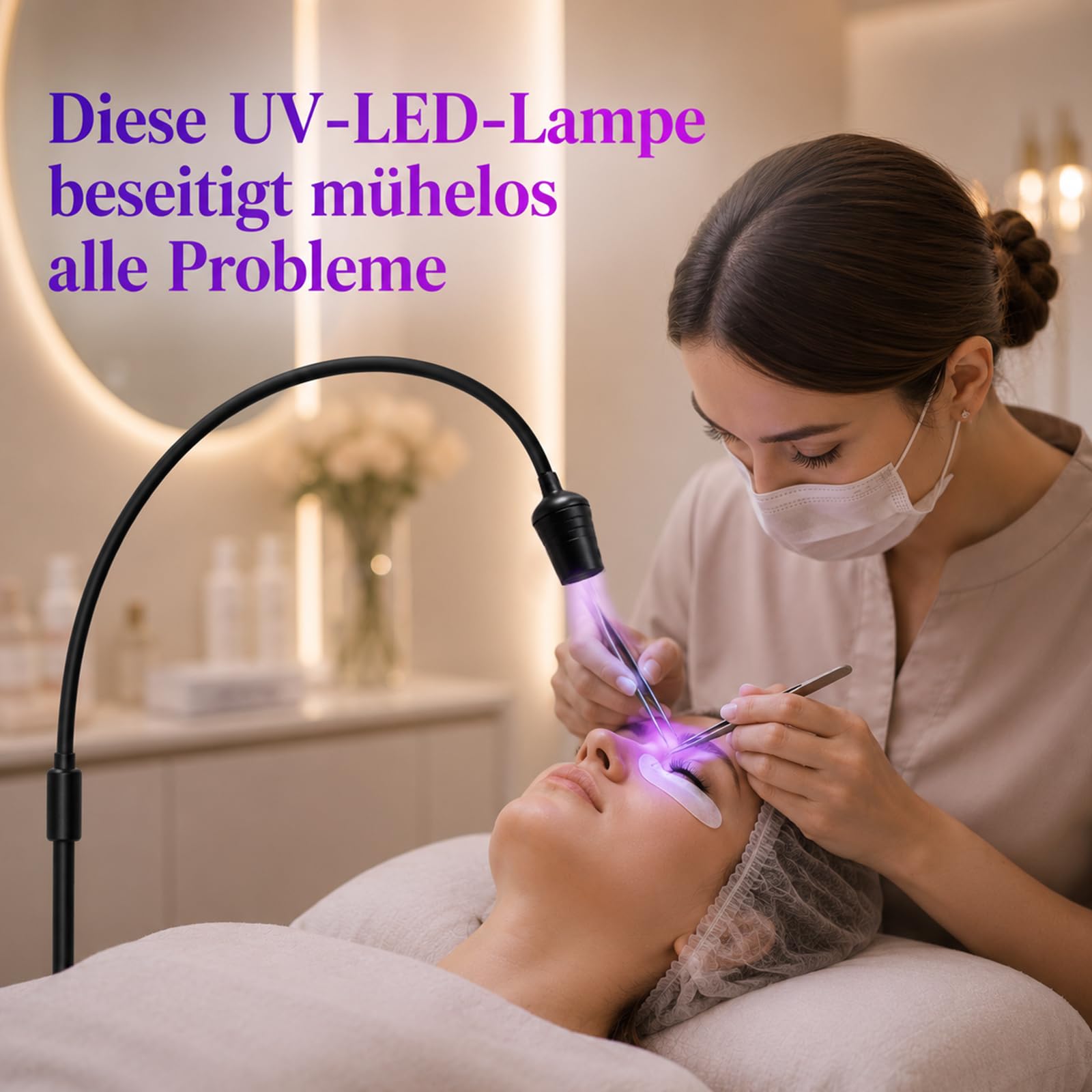 UV Wimpern Lampe, 10W LED-UV-Licht für Lichthärtenden Anwendungen, Schwanenhals Wimpernlicht, 1-3 Sekunden Schnelle Aushärtung, UV LED Lampe für Wimpernverlängerung mit Fußschalter