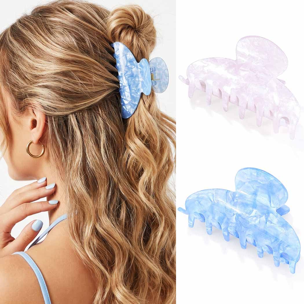 Fashey Acrylic Hair Clips Pink Claw Clips Cute Hair Clips Hair Accessories for Women (white+pink)