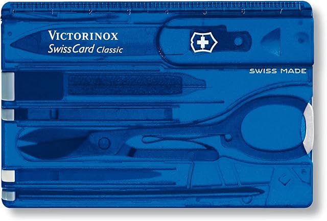 Victorinox Taschenmesser Swiss Card Classic (10 Funktionen, Schere, Stecknadel, Kugelschreiber) blau transparent