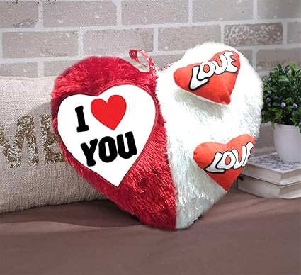 DreamVio Love Heart Shape Valentine Day Gift Fur Cushion,Plush Pillow for Gifting on Birthdays,Anniversaries Color - Red, White (Size- 17x17 inch) Shape 15