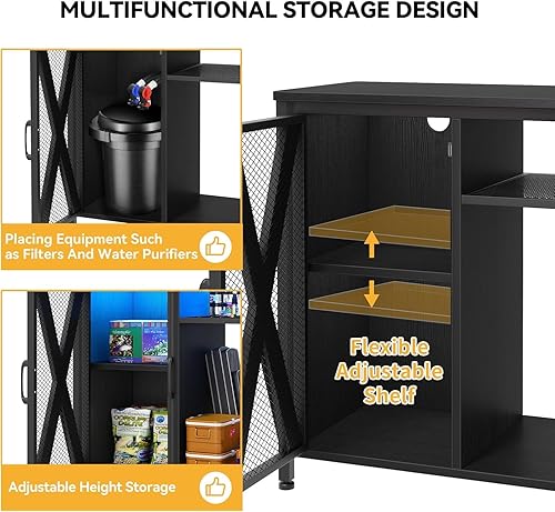 Miniatura 38 de DWVO Soporte de acuario de 40 a 50 galones con tomas de corriente y luz LED, gabinete para almacenamiento de accesorios de pecera - Soporte de metal