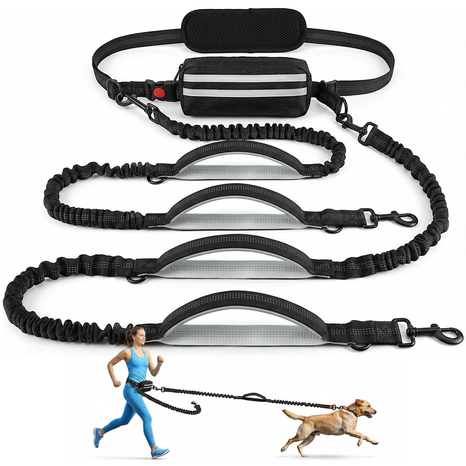 WUISOLQP Hands Free Dog Lead, Running Dog Lead with Waist Belt and 2 Padded Handle, Dog Walking Belt Dog Running for Medium/Large, Dogs Waist for Walking for Walking, Hiking
