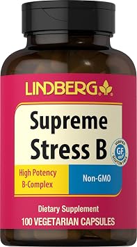Lindberg Supreme Stress B Complex Vitamins | 100 Capsules | High Potency Supplement for Women and Men | with B1, B2, B6, B12, and Folate | Vegetarian, Non-GMO, Gluten Free