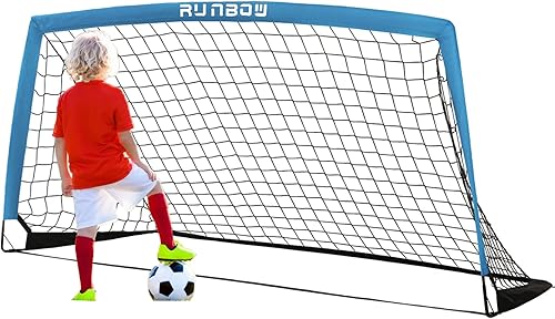RUNBOW Portería de fútbol portátil para niños de 6 x 4 pies para práctica de patio trasero, red de fútbol con bolsa de transporte