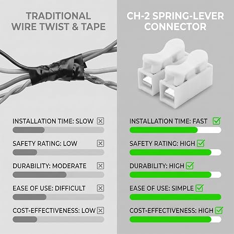20 Pcs CH2 Quick Spring Wire Connector Blocks Electrical Wire Connectors