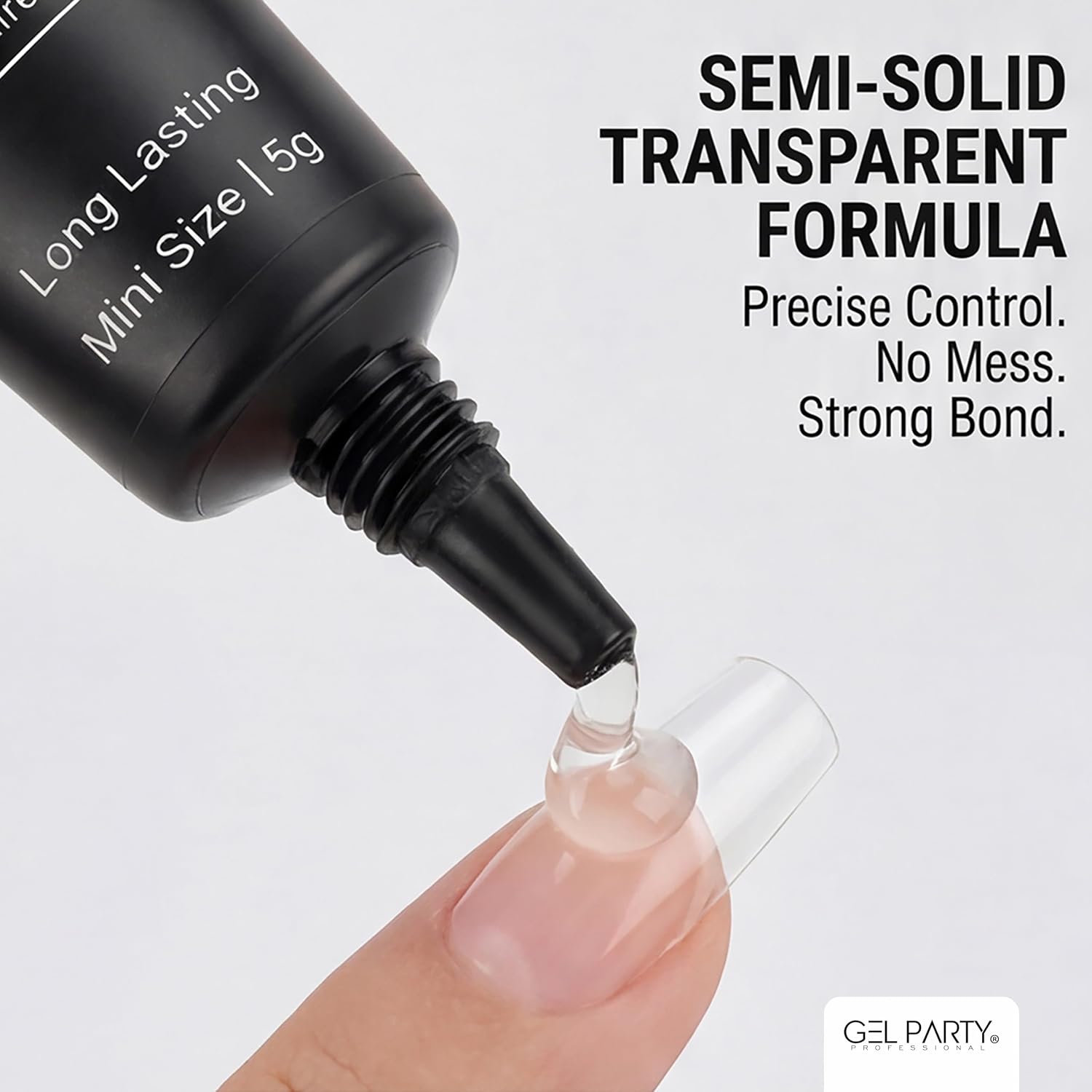 GELPARTY Semi Solid Nail Glue [6 Packs x 5g], No UV LED Lamp Needed Air Dry Nail Adhesive Gel for Press on Nails, 30g Total Super Strong 28+ Days Non-Flowing Quick Drying Solid Fake Nail Glue
