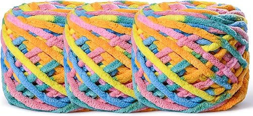 Vista 120 de Paquete de 3 hilos gruesos de felpilla de felpa de 3.53 onzas (49.2 yardas), hilo de terciopelo esponjoso para tejer y hacer ganchillo, hilos de 3