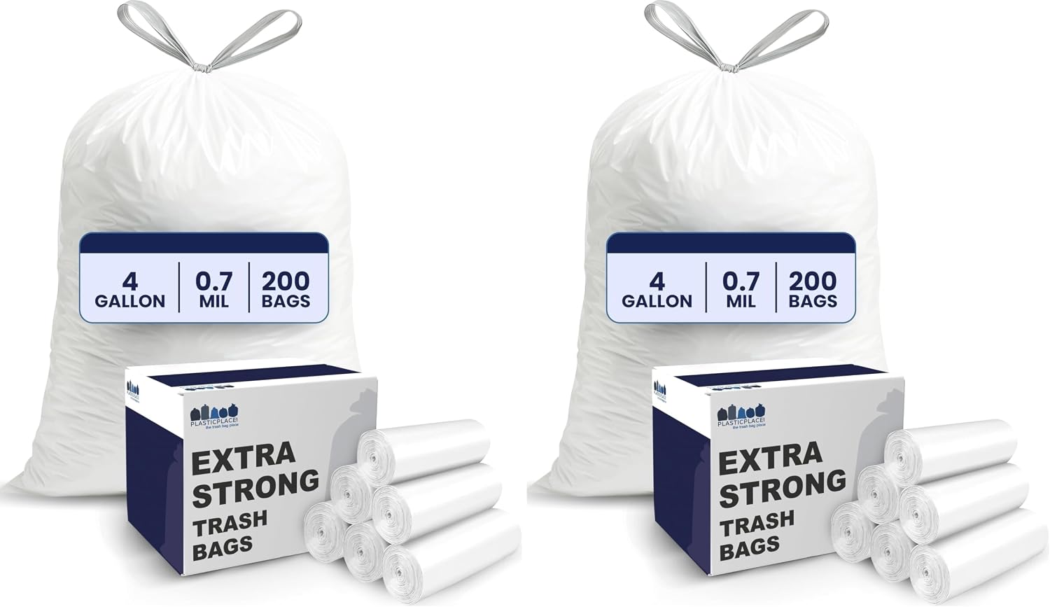 Plasticplace 4 Gallon Trash Bags │ 0.7 Mil │ Drawstring White Garbage Can Liners │ 17" x 16" (100 Count) image 2