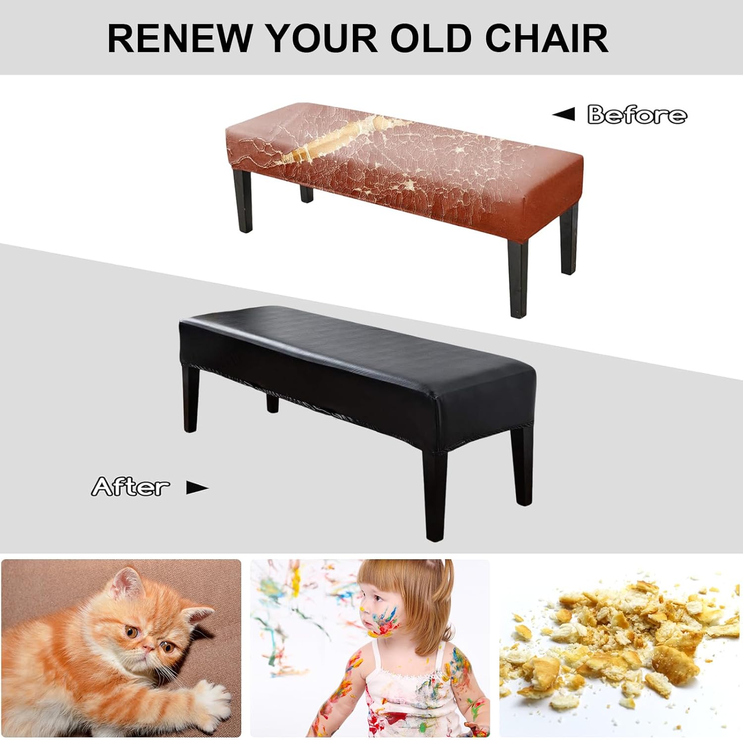 Eco-Ancheng Chair Cover Dining Bench Cover Waterproof Bench Slipcover Removable Dining Chair Covers Stretch Bench Seat Furniture Protector Dining Chair Slipcovers for Living Room and Kitchen,40