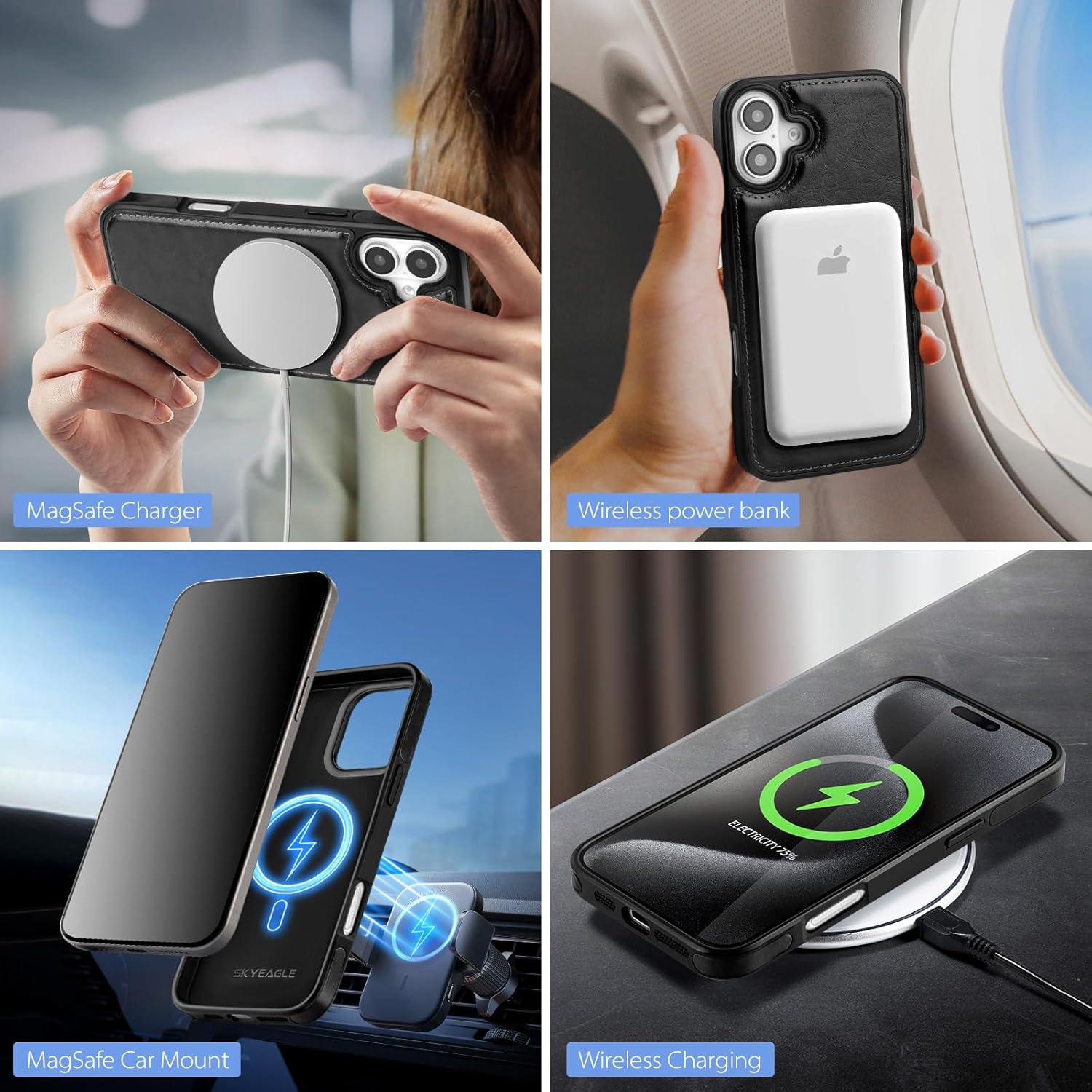 Compatible with Magsafe 2 in 1 Detachable iPhone 17 Wallet Case with Card Holder for Women Men,Magnetic PU Leather RFID Blocking Flip Kickstand Credit Slots,for Apple 17 6.3",Black - Image 2