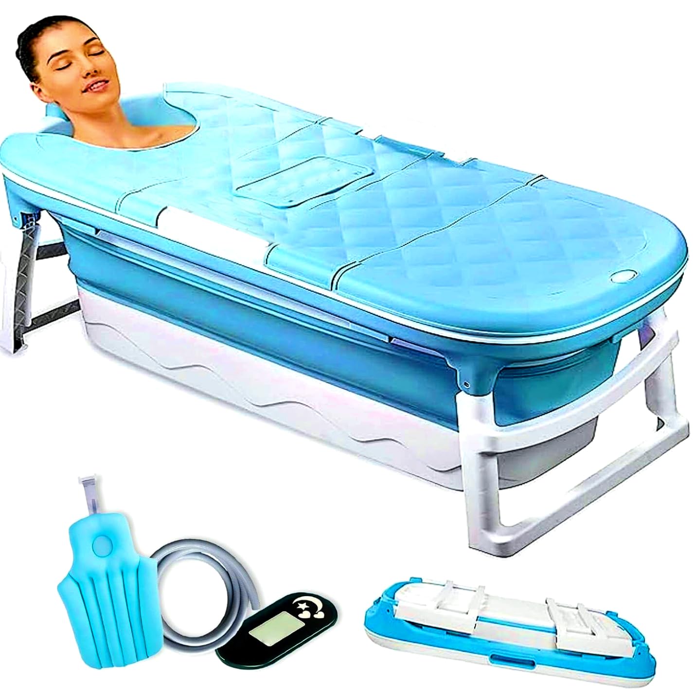 Hukimoyo Large Bathtub for Adults 6 Feet Foldable Portable bathtub Adults with Temperature Meter and bath pillow Hot,cold Collapsible bath tub for bathroom 150L×62W×50H CM (Blue) (B0CW1HB4GG) Amazon Price History, Amazon Price Tracker