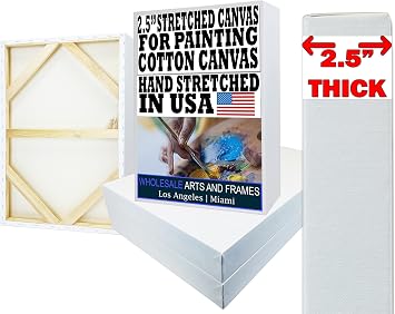 Stretched Canvas for Painting 16x20 2PK 2.5" 13 Oz. Canvas Value Pack.Large Stretched Cotton Blank Canvas for Painting. 16 x 20 Canvases Bulk XL Rectangle Universal Triple Primed for Paint&Sip