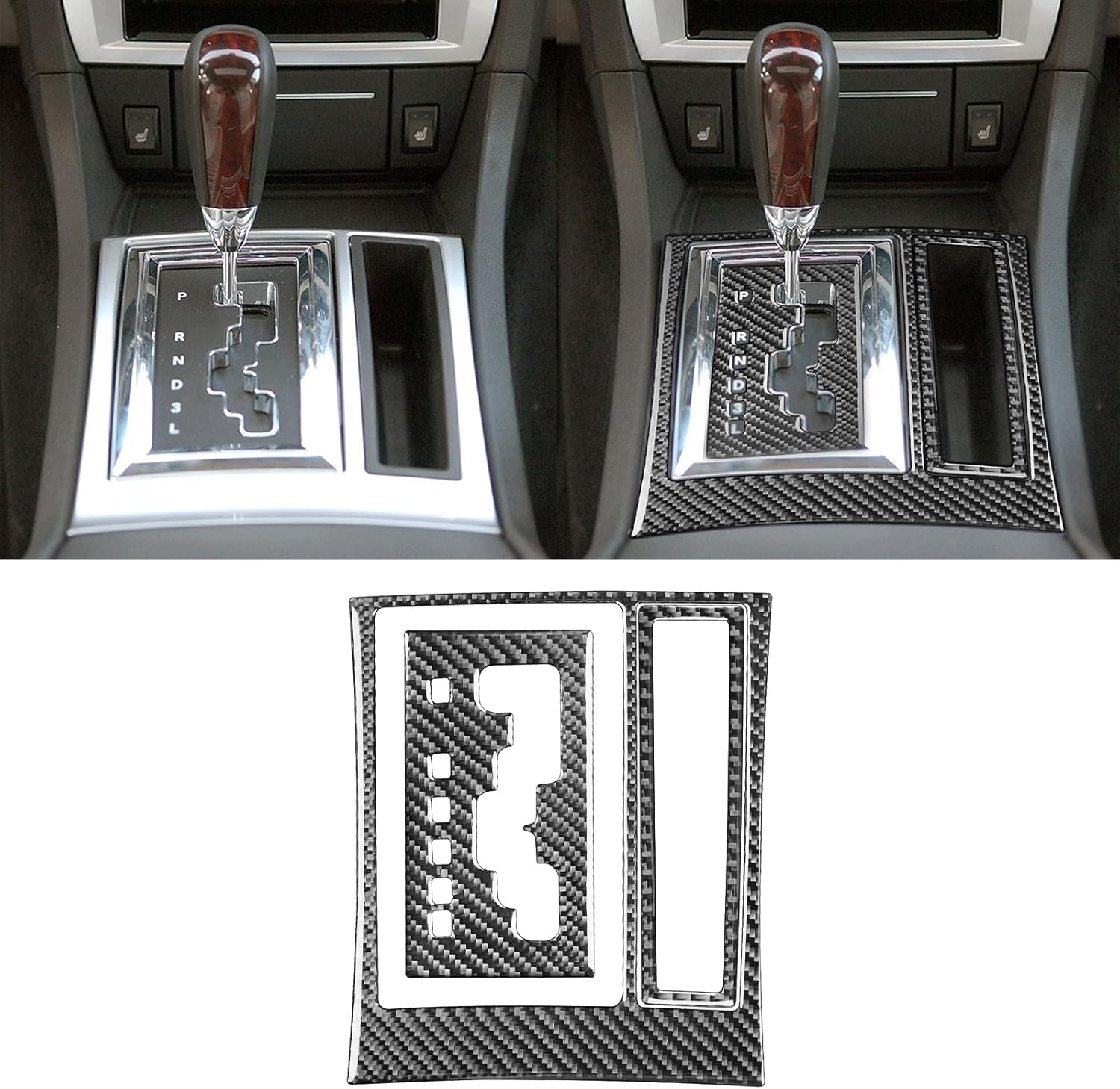 Real Premium Carbon Fiber Decoration Compatible with Chrysler 300C 2005 2006 2007 Car Floor Console Gear Shift Insert Panel Decals Kit Set Auto Interior Accessories Sticker Style B 3pcs Black