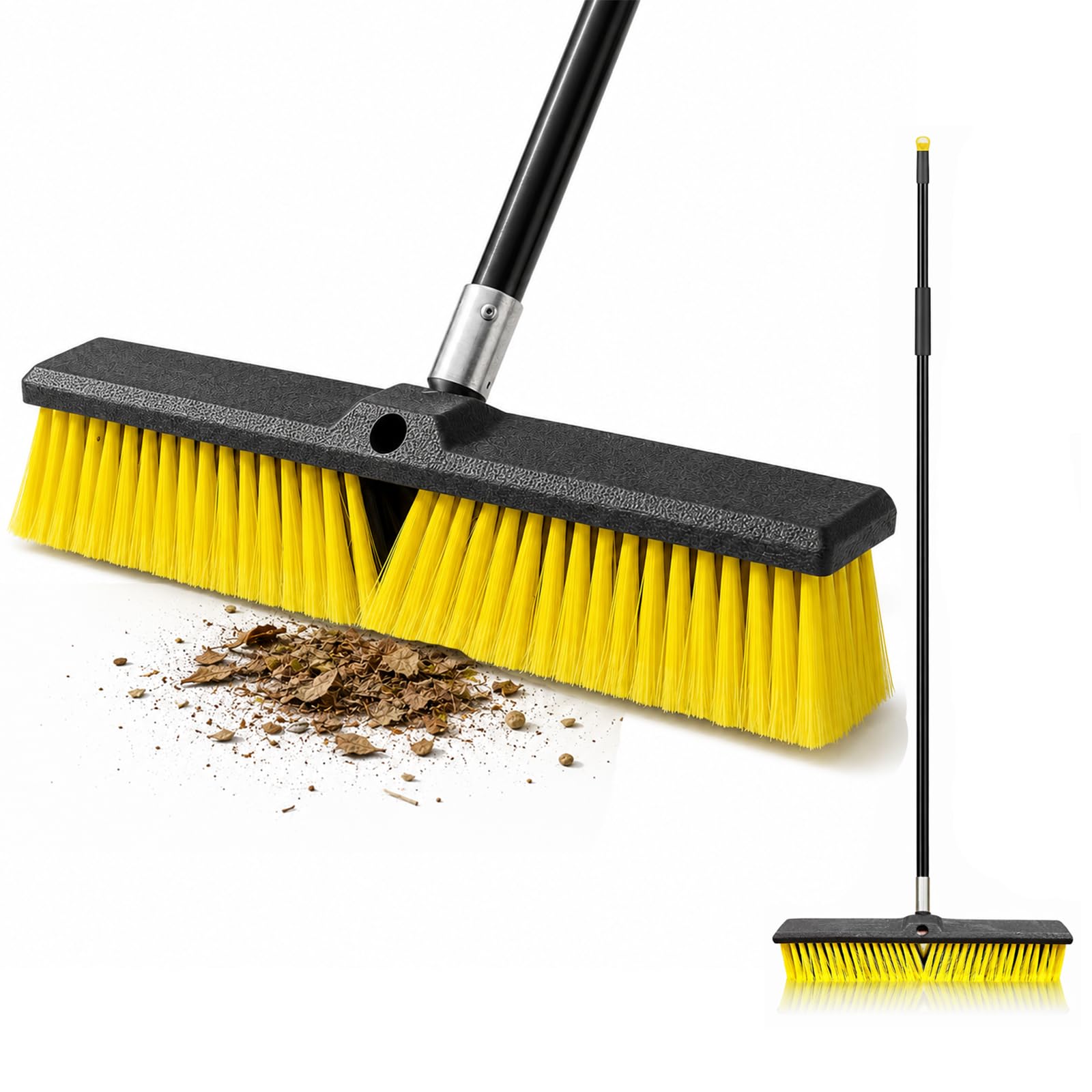 EDS 18'' Commercial Garden Broom Heavy Duty Outdoor Yard Brush with Stiff Bristles & Long Stainless Steel Handle Hard Broom for Patio Driveway Deck Lawn Garage & Warehouse Cleaning