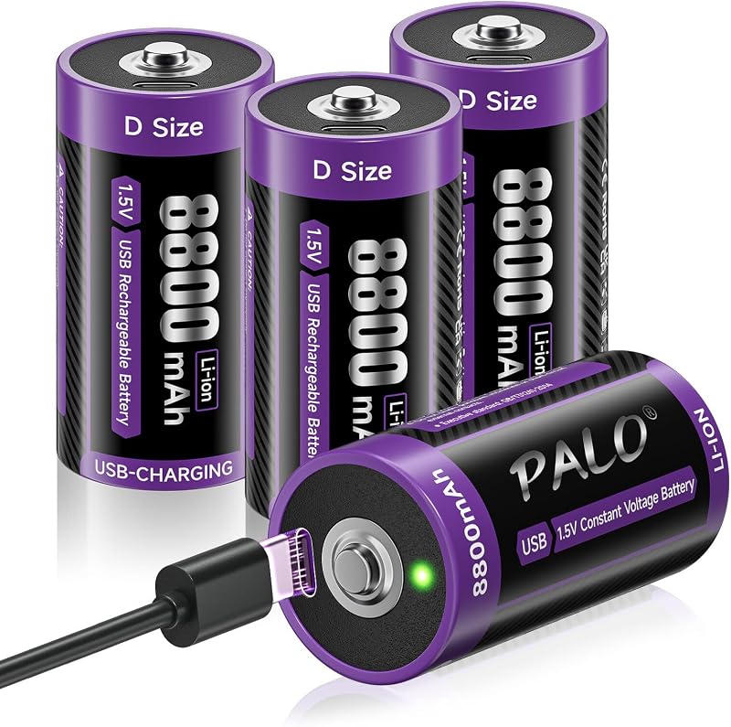 Mspalocell USB-C Újratölthető D Elem Akkumulátor 8800 mAh 1.5V Gyorstöltő Lítium Elem Töltőkábellel 4 Darabos Csomag