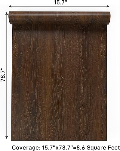 Miniatura 5 de VaryPaper Papel de contacto de madera marrón oscuro de 15.7 x 78.7 pulgadas, papel tapiz texturizado de madera, papel de contacto para encimera,
