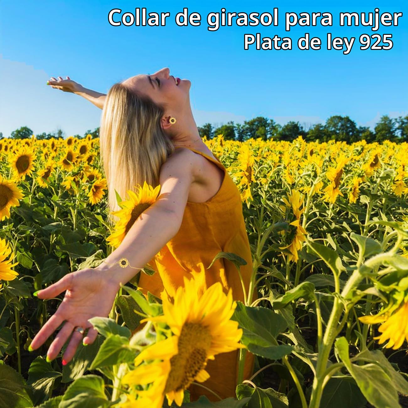 LINSTER Collar de Girasol para Mujer Plata de ley 925 Collar con Colgante de Girasol Chapado en oro Regalos de Joyería de Cumpleaños y Navidad para Mujeres y Niñas