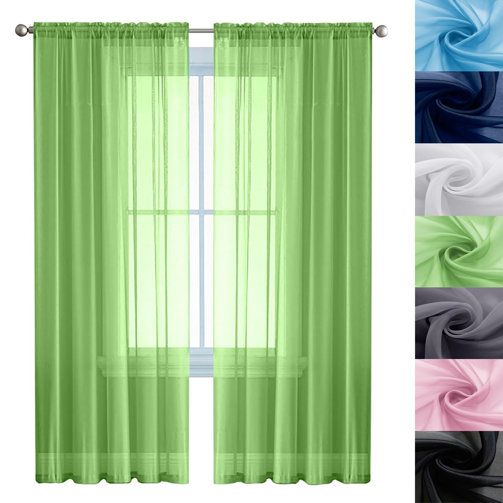 GAIFNAG Voile Curtain with Eyelet 80 x 170 cm Pencil Pleat Black Out/Light Weight Linen Look Solid Pencil Pleat Curtains, Bedroom Curtains for Bedroom and Living Room, Tender Green