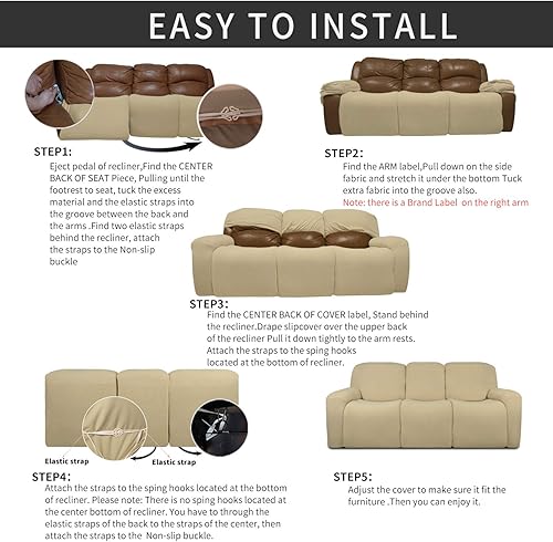 Miniatura 47 de Funda elástica para sofá reclinable de fácil colocación, Tela mezcla de poliéster Algodón, Arena