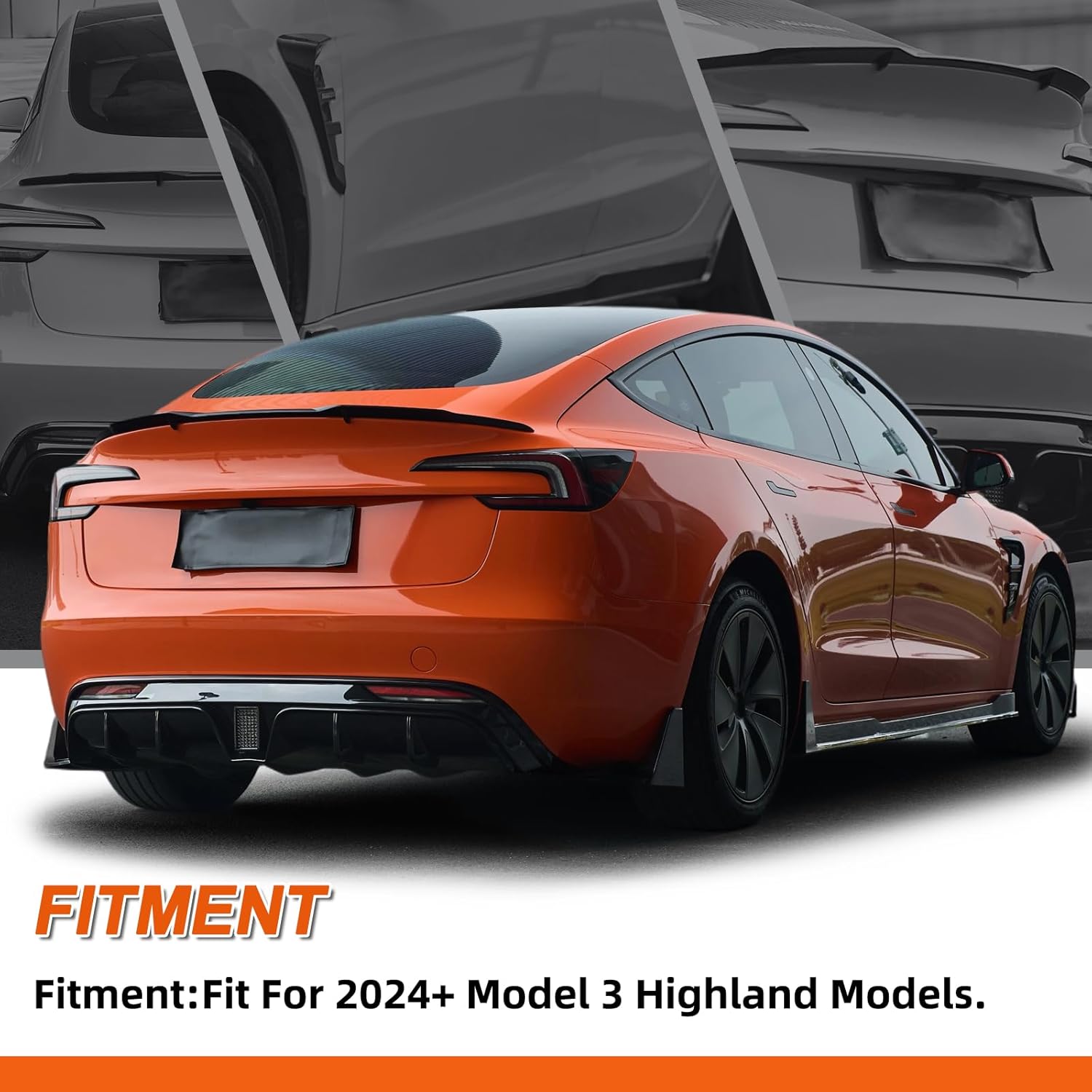 KHK Rear Spoiler Compatible with 2023 2024 2025 Tesla Model 3, Night Edition Carbon Fiber Look ABS Spoiler Wing Body Kit