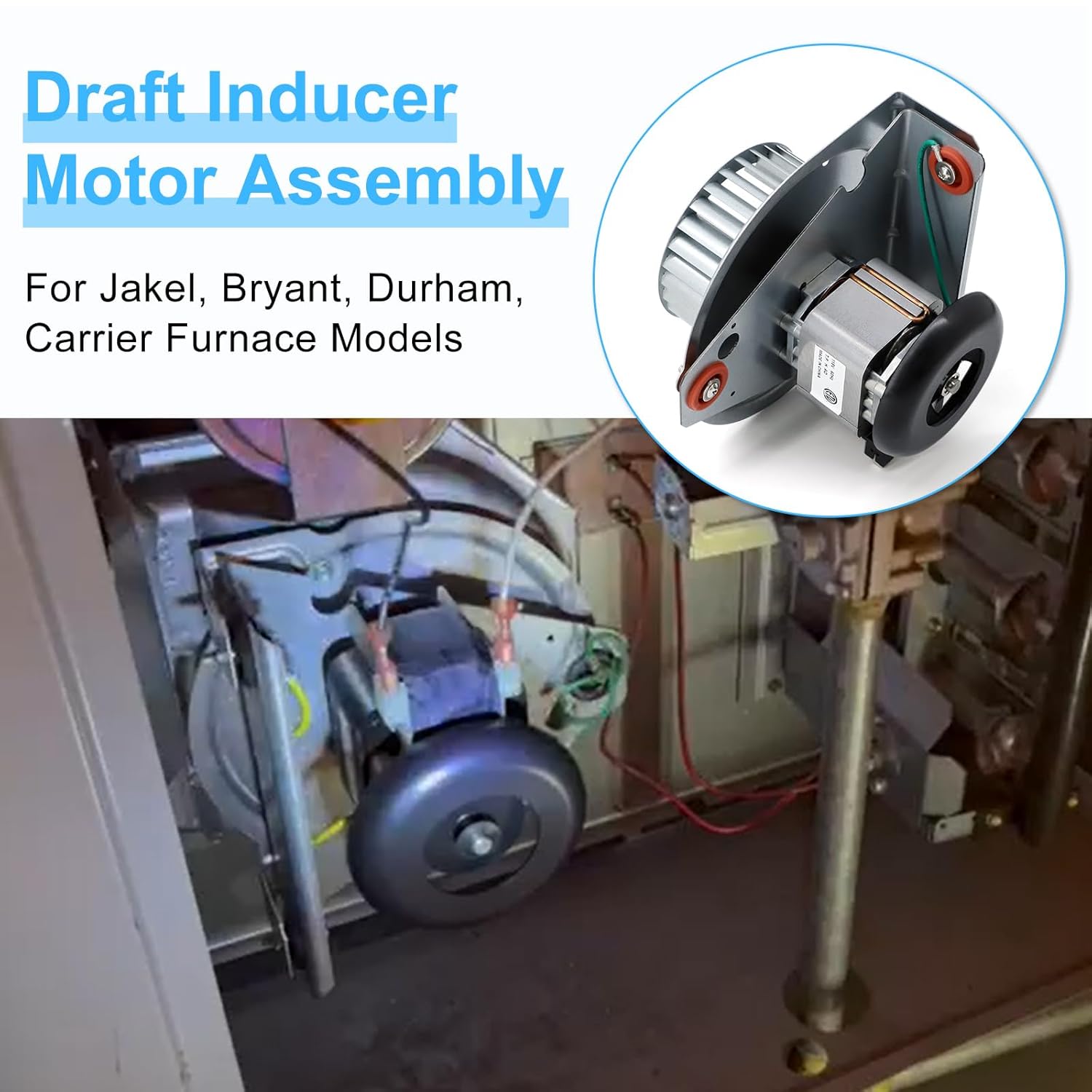 Adviace J238-150-1571 Furnace Draft Inducer Blower Motor Kit for Jakel Inc Durham, HC21ZE117-B HC21ZE117 Draft Inducer Blower Motor for Jakel, Bryant, Durham, Carrier Furnace Models