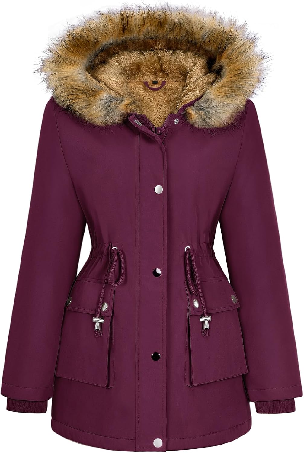 HEEKPEK Women Winter Coats Fleece Lined Parka Jackets Hooded Warm Thicken Coat With Pockets and Fur Hood Trendy Overcoat