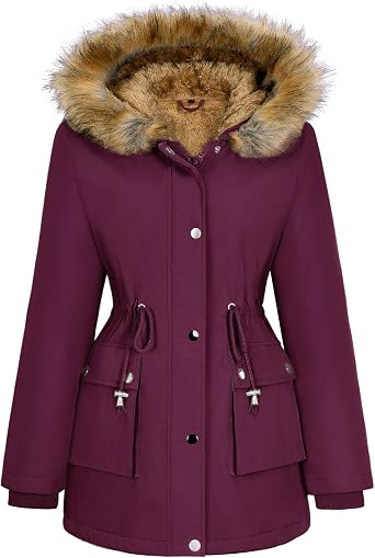 HEEKPEK Women Winter Coats Fleece Lined Parka Jackets with Faux-fur Hood