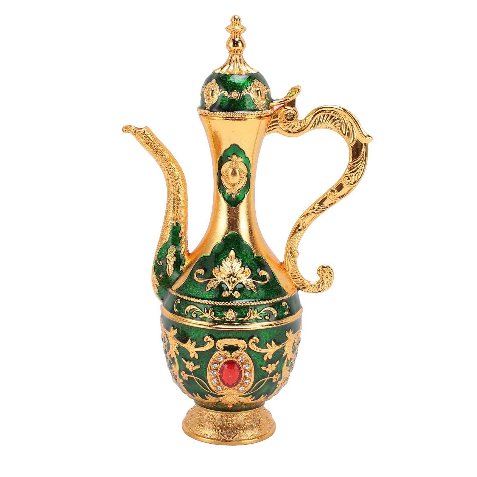 Restokki Vintage European Coffee Pot Set, With 6 Cups Teapot Wine Kit for Elegant Dining Room (Gold Green)