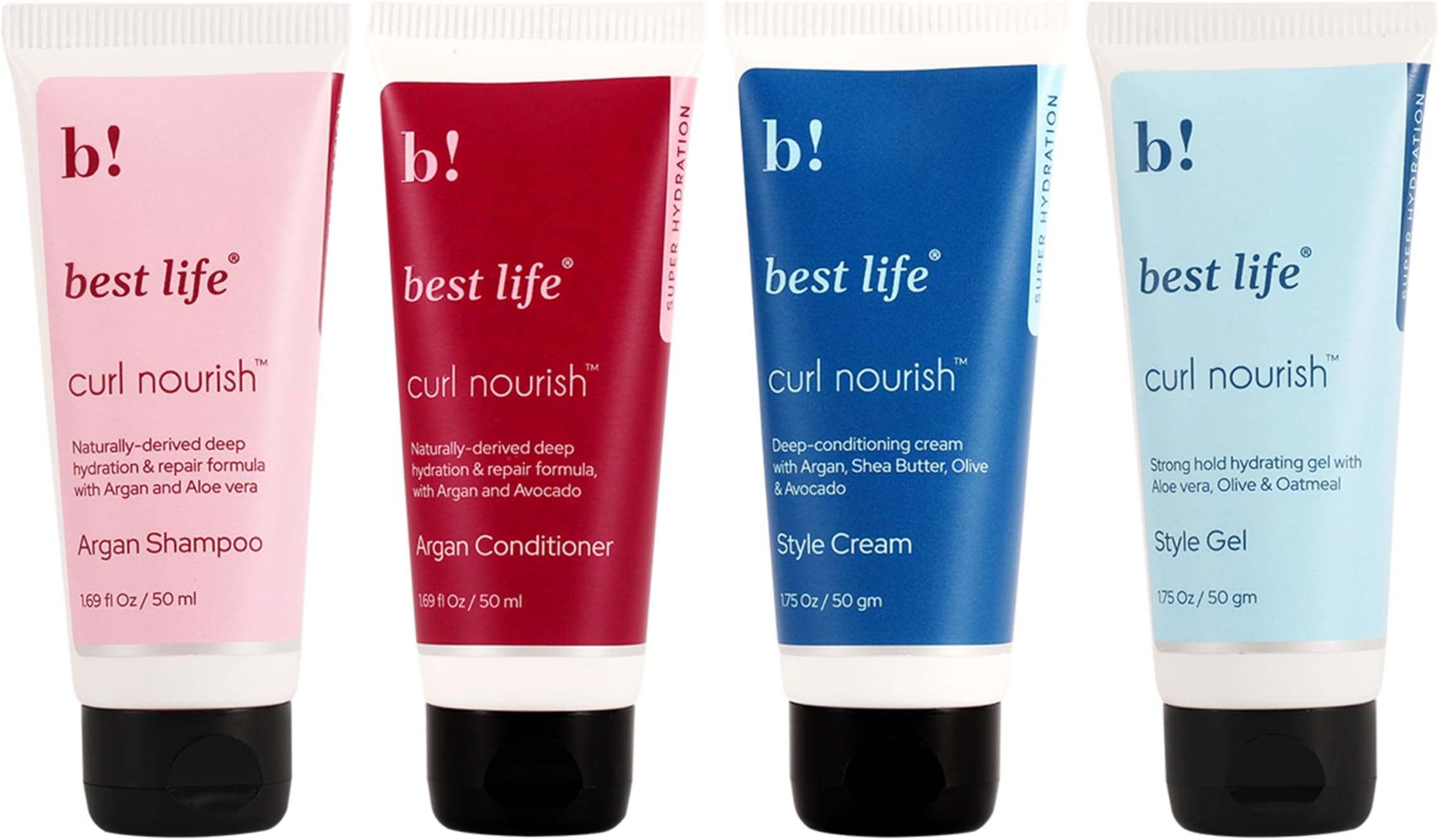 Best Life Curl Nourish Products Argan oil Wash & Style Bundle | for Dry, Color-treated, Curly, Wavy & Coily Hair (50Gm (Pack of 4))