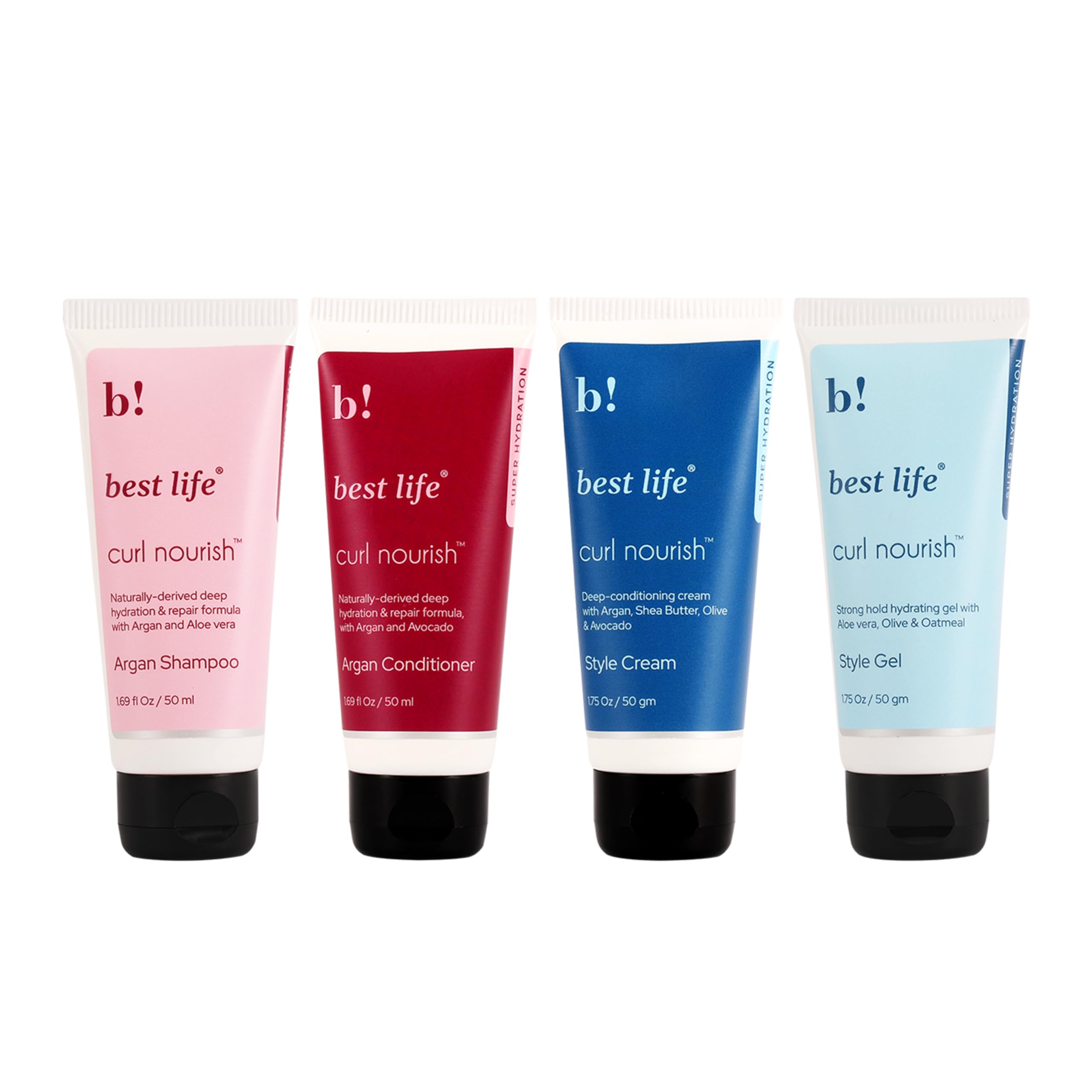 Curl Nourish Products Argan oil Wash & Style Bundle | for Dry, Color-treated, Curly, Wavy & Coily Hair (50Gm (Pack of 4))