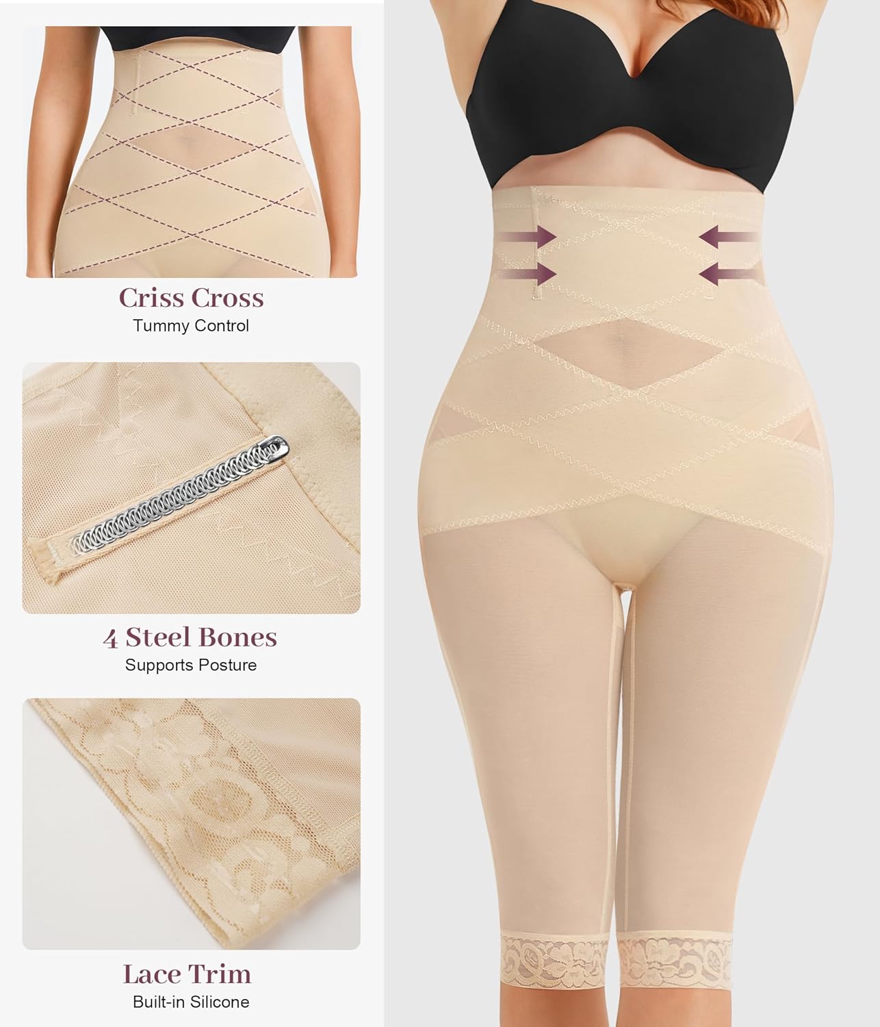 RDSIANE High Waist Shapewear Tummy Control Criss-Cross Body Shaper For Women Capri Butt Lifting Shapewear - Image 3