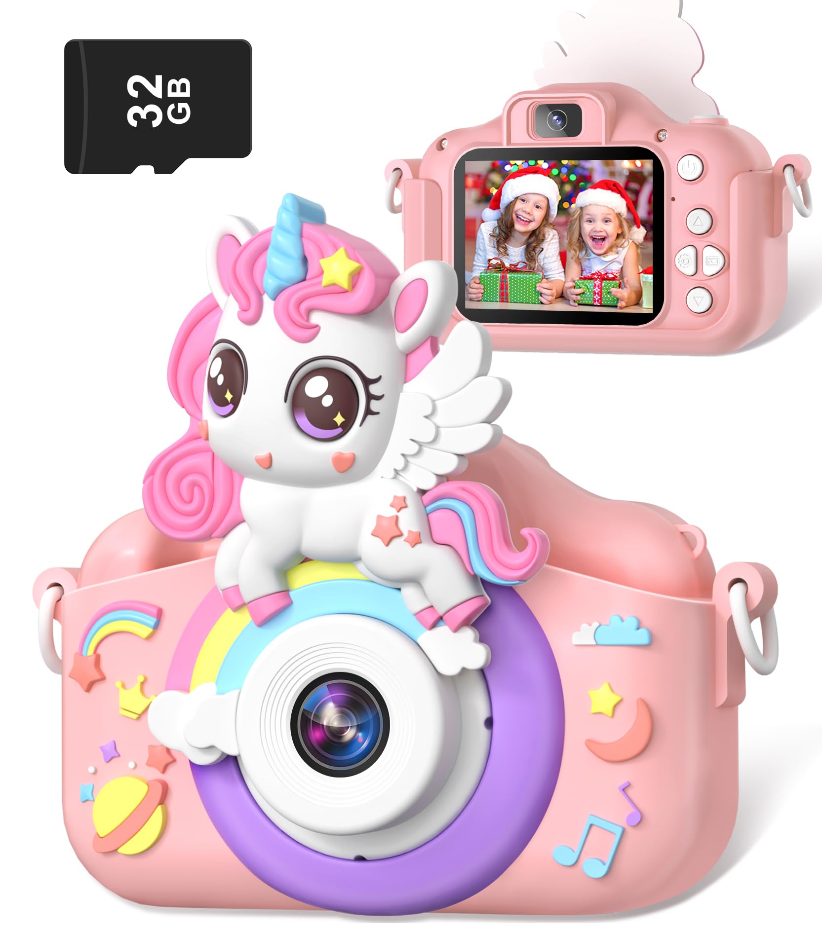 Gontence Macchina Fotografica Bambini, 2.0" Schermo Macchina Fotografica Bambino, Scheda SD 32GB | 1080p HD Filmati, Giochi Bambini 3 4 5 6 7 8 9 10 11 12 Anni, Regalo Bambina Femmina Digital