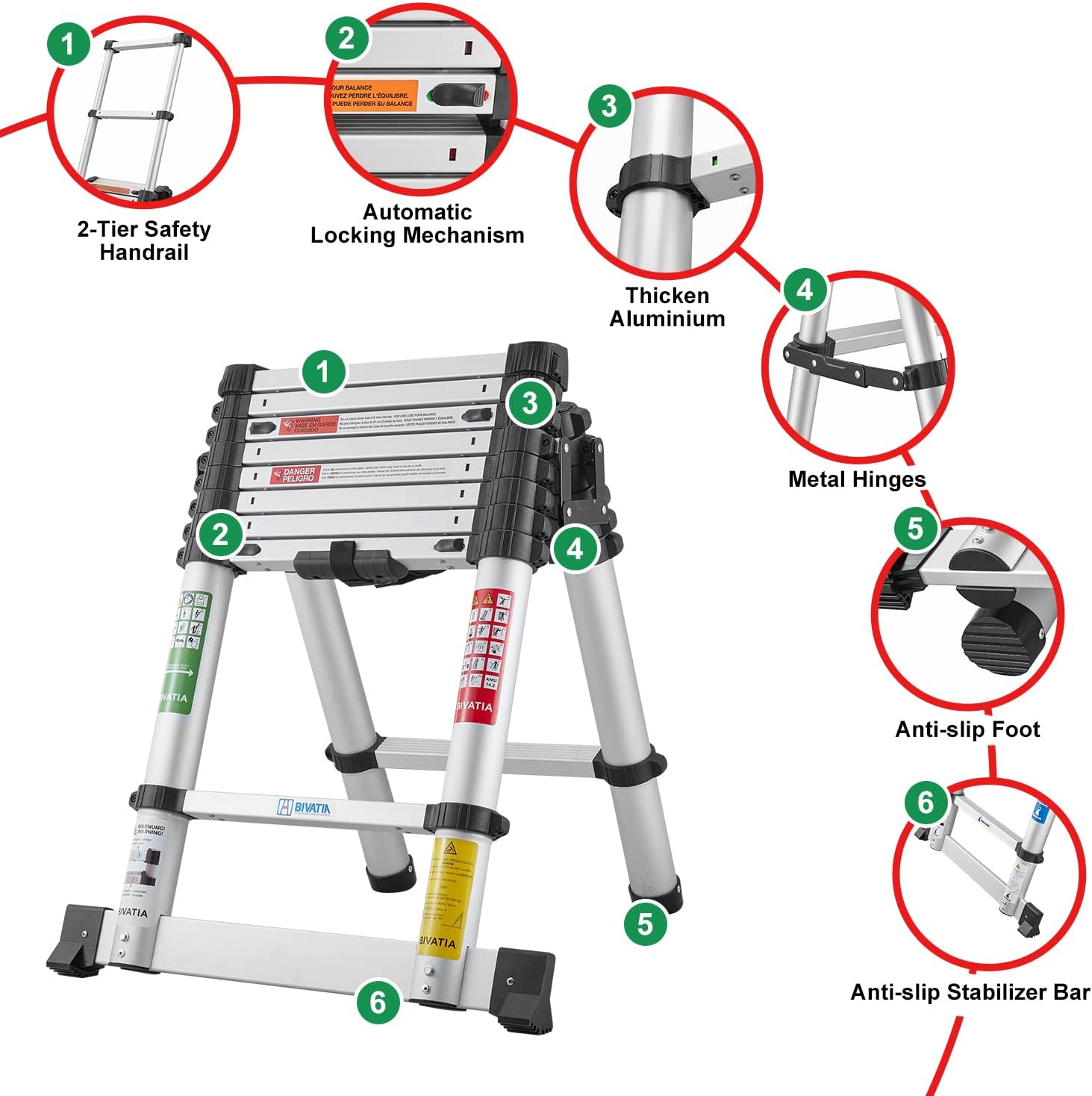Telescoping Ladder A Frame: 8.5FT Aluminum A Frame Ladder 9+7 Steps Telescopic A Frame Ladder Extension Folding Ladder Compact Ladder for RV Home Max Reach 13ft 330lbs Capacity