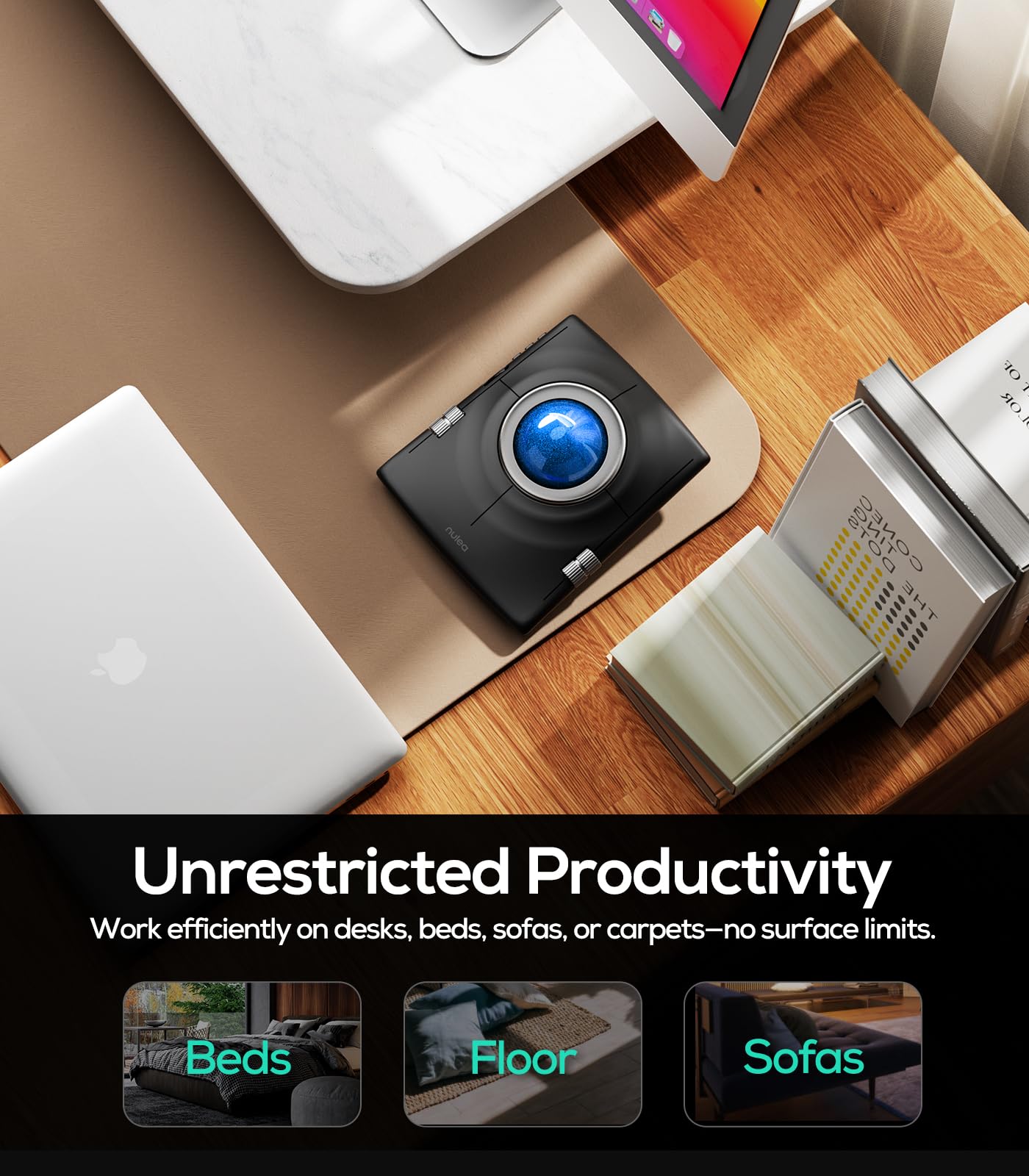 Nulea M512 Wireless Trackball Mouse, Ergonomischer 55mm Trackball, einstellbare DPI für präzise Steuerung, Links- oder Rechtshänder kompatibel Blau