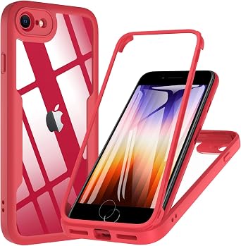 BESINPO Case for iPhone SE 2022 3rd Generation/iPhone SE 2020/8/7 Case, Built-in Screen Protector 360 Full Body Shockproof Protection Cover - Red Clear