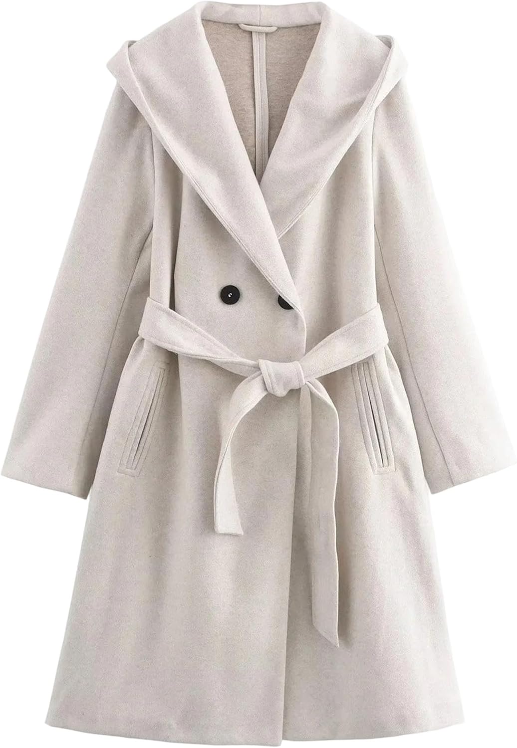 Womens Pea Coats Fall Long Trench Coat Double Breasted Lapel Belted Peacoat Slim Fit Warm Winter Coat