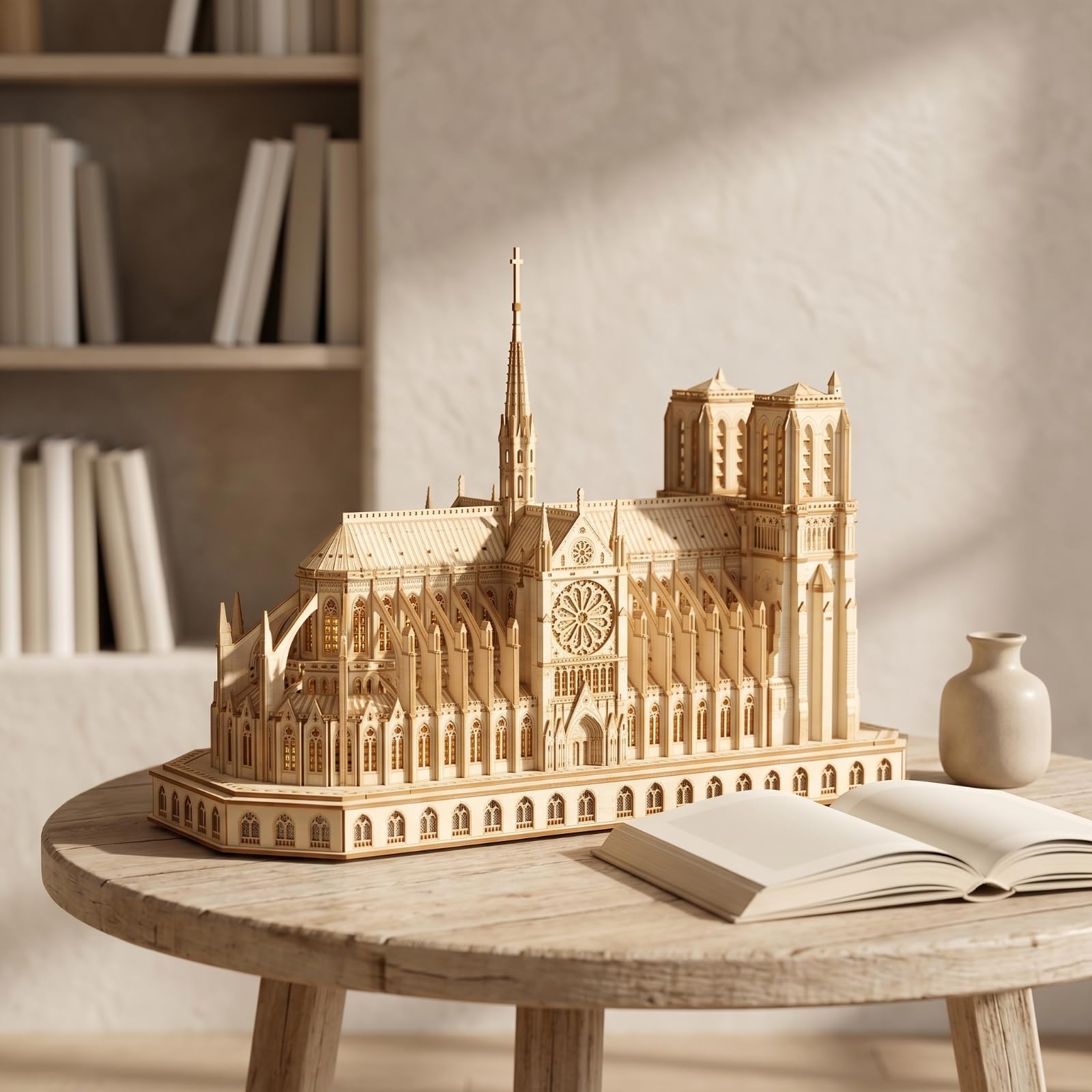 Puzzle Educativo 3D in Legno Cattedrale Gotica Modellino Architetturale Kit di Costruzione Assemblaggio Manuale Base Rettangolare Solida Materiale