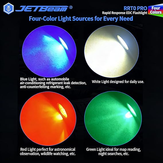 JETBeam RRT0 PRO LED Flashlight High Lumens, 1680 Lumens with 3 RGB Light