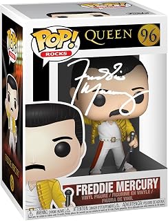 Freddie Mercury Queen #96 1986 Wembley Stadium Facsimile Signed Reprint Laser Autographed Funko POP! Rocks Figurine with Protector Case