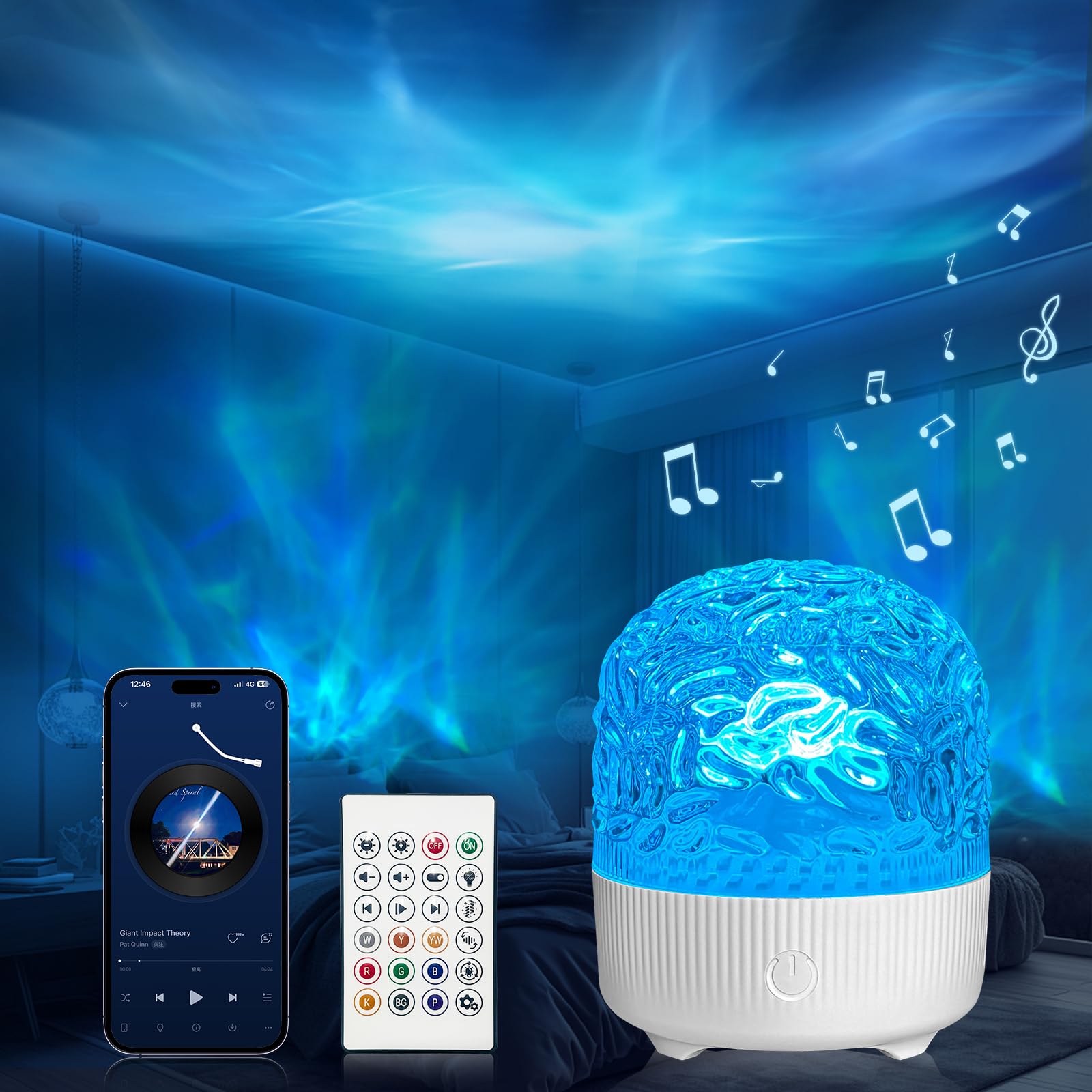 GY Ocean Globe, lampada da comodino a LED RGB, 16 colori, dimmerabile, con proiettore USB, lampada da tavolo romantica per camera da letto e soggiorno