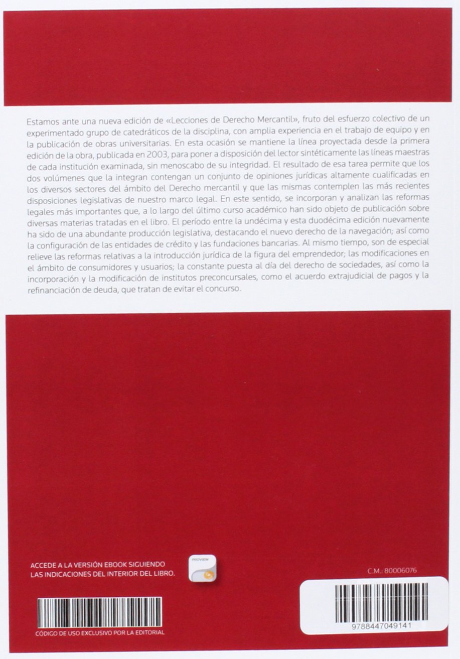 Lecciones de derecho mercantil Vol. II 12ª ed. (Tratados y Manuales de Derecho)
