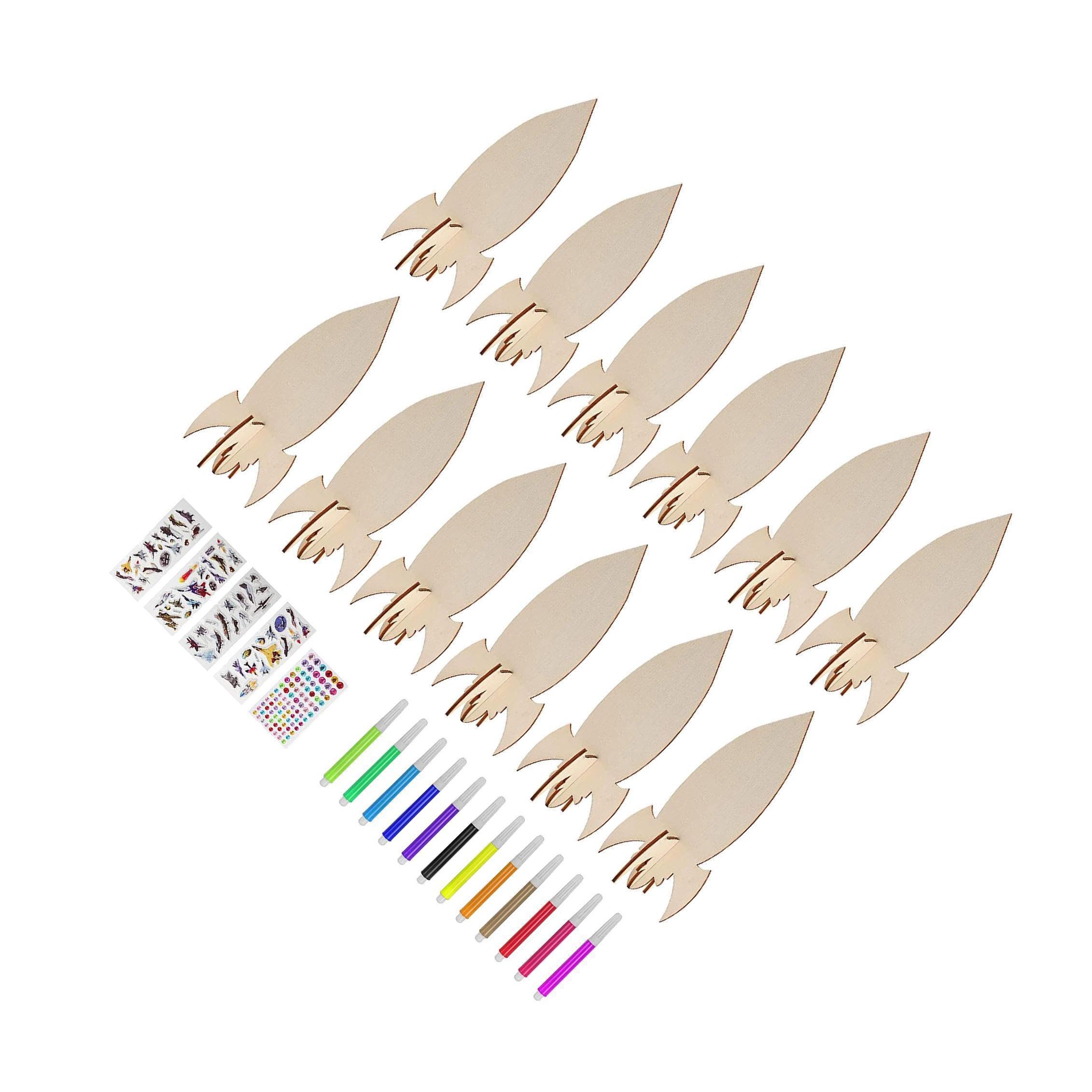 KTUXZCI Unfinished Wood Rockets Unfinished Wood Rockets Blank Discs with Rack Exceptional for Creative Workshops Unpainted Wooden Shapes Crafting Painting