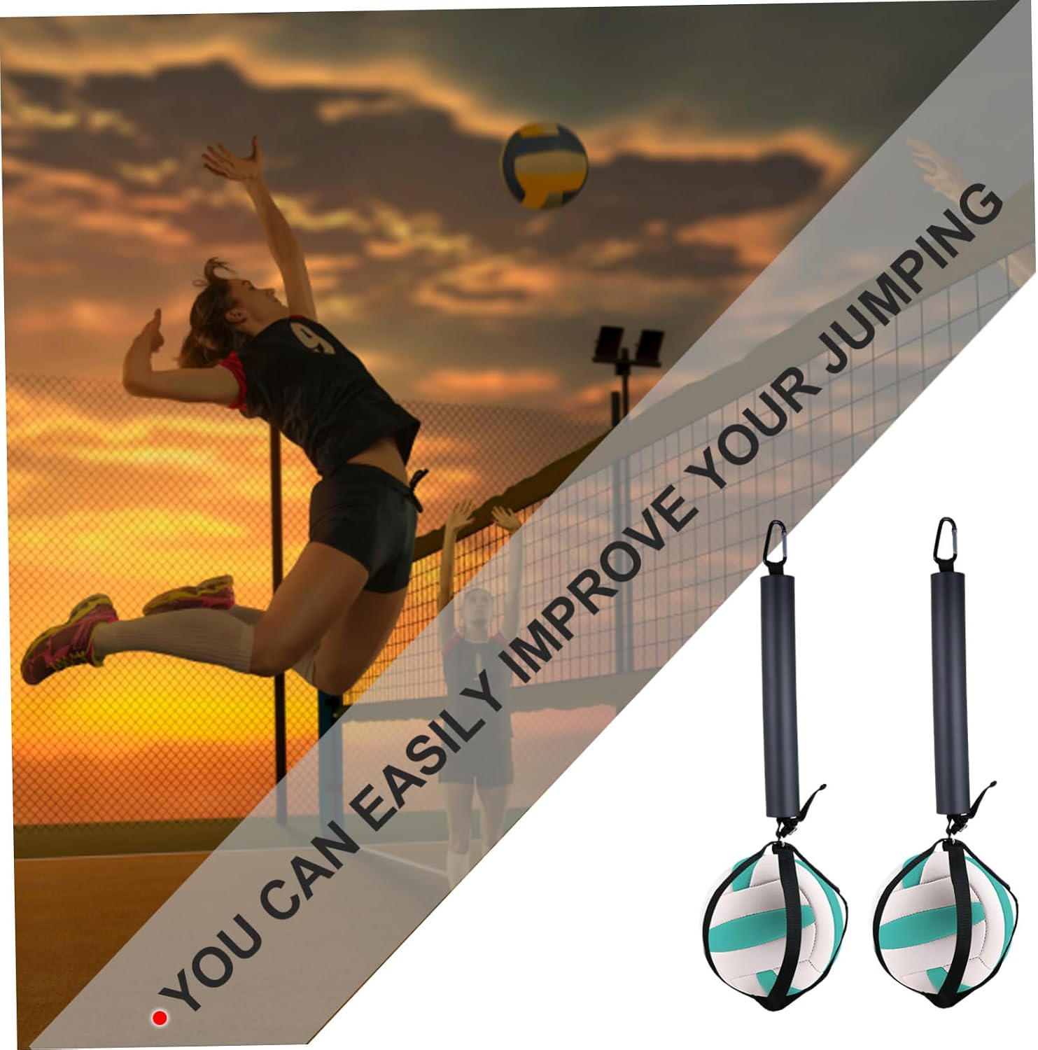 Adjustable Volleyball Spike Trainer Training Aid with Elastic Cord for Jumping Power Improvement Suitable for All Skill Levels Indoor and Outdoor Volleyball Practice
