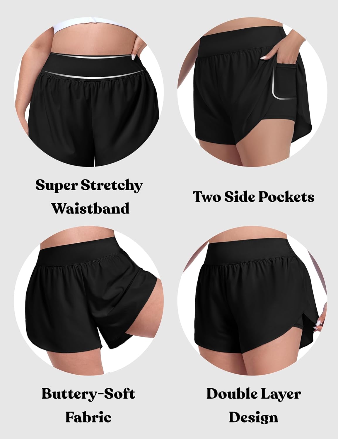 FOREYOND Plus Size Womens Flowy Shorts Running Golf Butterfly Skorts with 2 Pockets Summer Athletic Workout