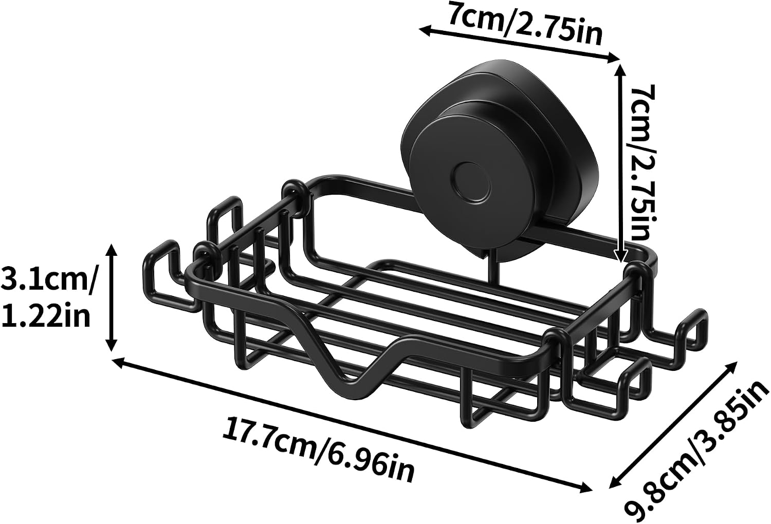 Soap Dish Suction Cup with Hooks, Rustproof No Drill Removable & Reusable for Shower Wall, Bathroom