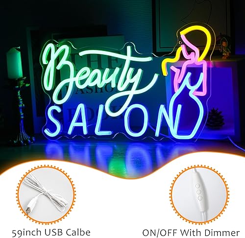 Miniatura 3 de Letrero de neón con luz LED para salón de belleza para niñas, decoración de negocios, regulable, alimentado por USB, para decoración de pared, arte,