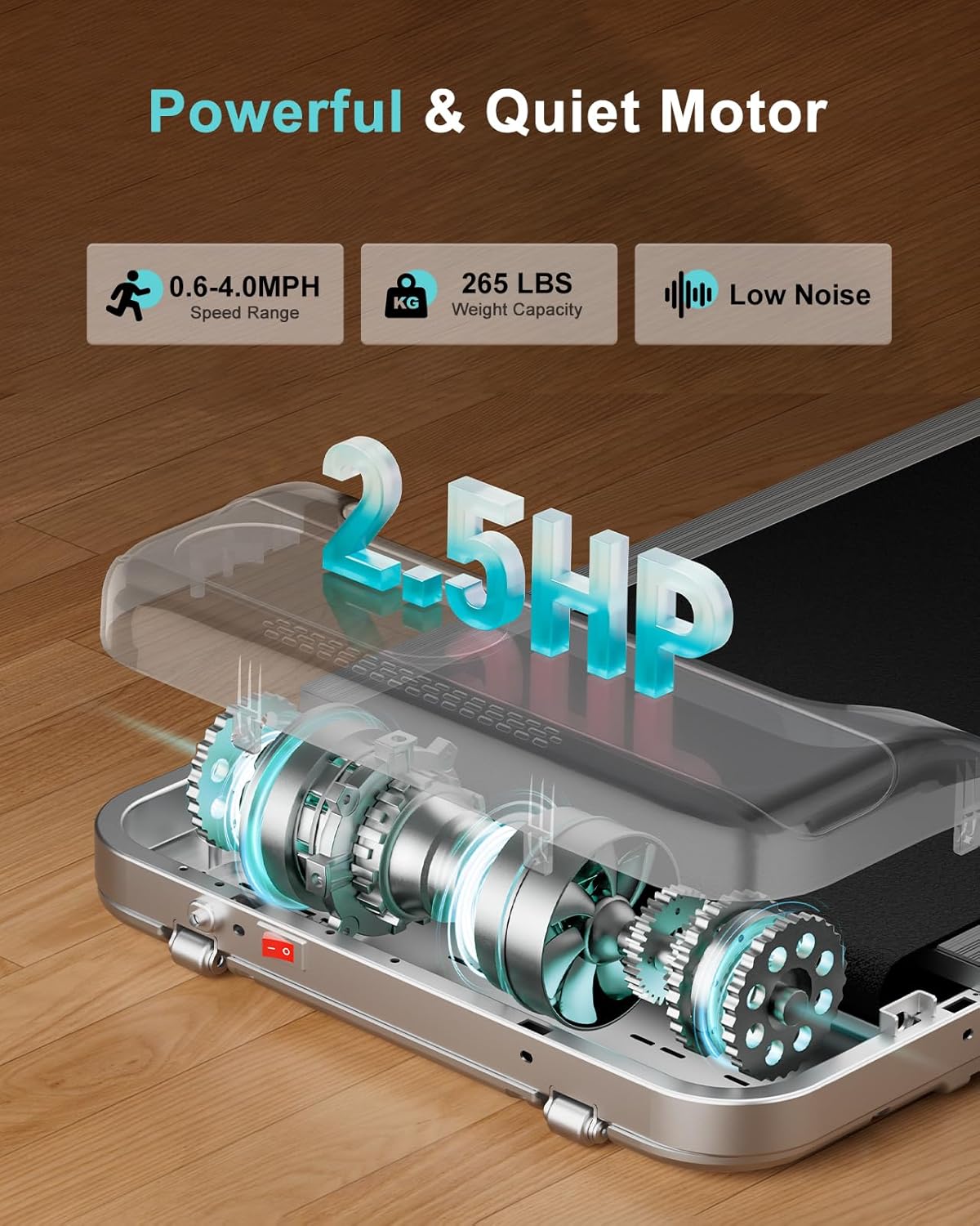 Walking Pad, Under Desk Treadmill with Incline for Home Office 2.5HP Portable Walking Treadmill with 265 Lbs Weight Capacity Walking Machine, Remote Control, LED Display - Image 4