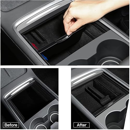 Miniatura 3 de FITEV Bandeja organizadora de consola central Tesla Model 3 Model Y 2022 2021 reposabrazos caja de almacenamiento oculta contenedor de cajón para